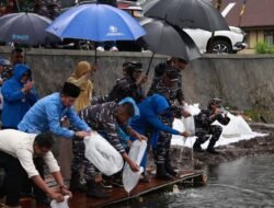 TNI AL Tebar 10 Ribu Benih Ikan di Talago Koto Baru untuk Dukung Ketahanan Pangan